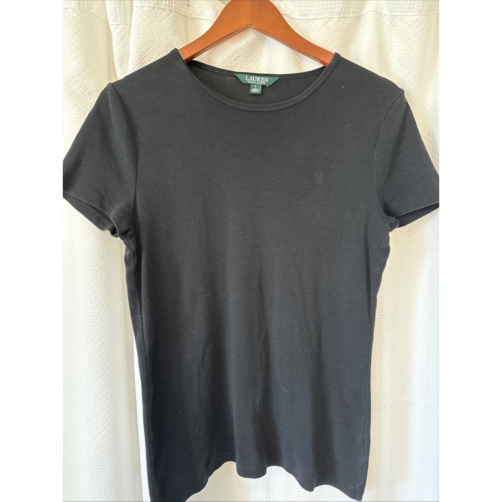 Ralph Lauren Black L Tee Cotton‎ Blend LRL Initials Dress Tee. Round Neck.